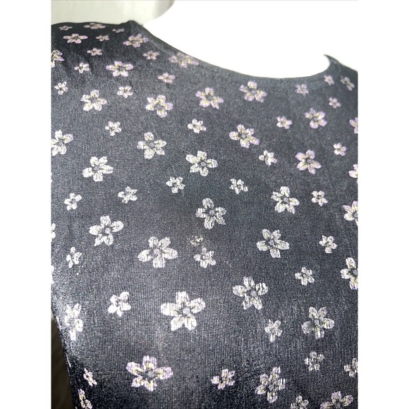 Vtg 90s Black Sparkly flower Floral Women Slinky stretch Maxi Dress Y2k Sz10 - Picture 3 of 6